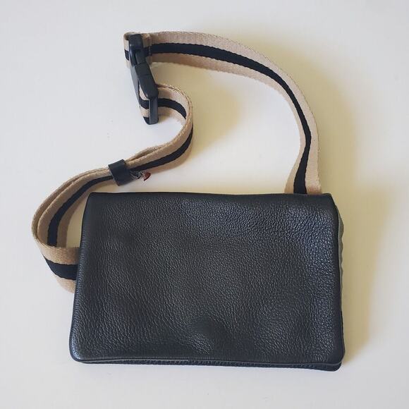 Pauly Jen Pebbled Genuine Leather Belt‎ Bag Clutch Black Convertible Minimalist - Picture 2 of 13